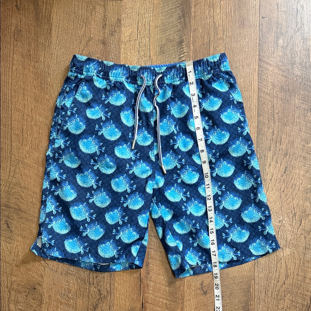 Peter Millar Navy and Light Blue Patterned Swim Shorts - Picture 3 of 10